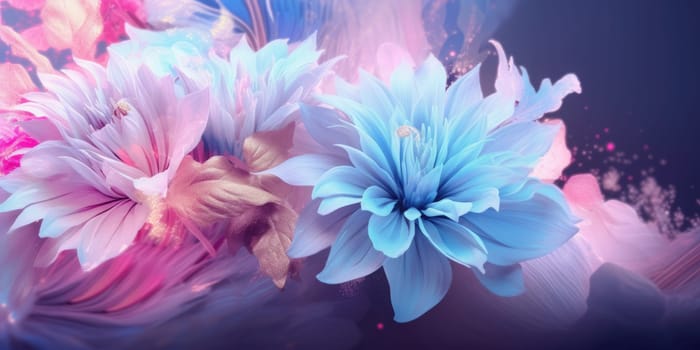 Beautiful abstract pink blue pastel night photo floral design background banner. beautiful Generative AI AIG32