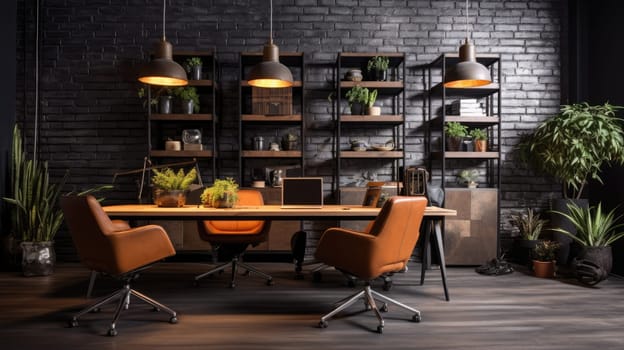 Inspiring office interior design Industrial style Office featuring Exposed brick wall architecture. Generative AI AIG 31.