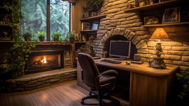 Inspiring office interior design Rustic style Office featuring Cozy atmosphere architecture. Generative AI AIG 31.