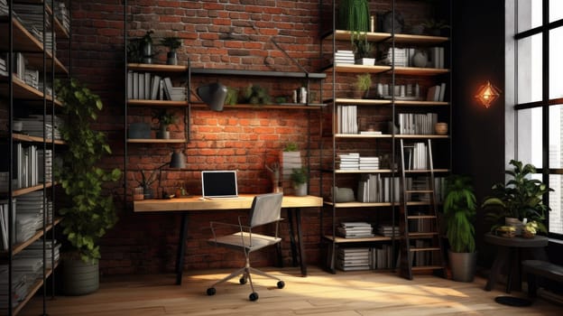 Inspiring office interior design Industrial style Office featuring Exposed brick wall architecture. Generative AI AIG 31.