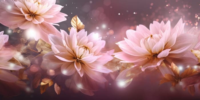 Beautiful abstract gold and pink night photo floral design background banner. beautiful Generative AI AIG32