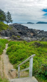 Steps and pathway to the water of Pacivic ocean on Vancouver island