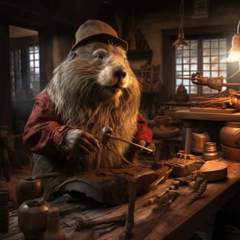 Beaver works as a craftsman in a furniture making workshop. Poster for furniture manufacturers