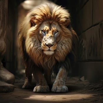 A big formidable lion. The concept of wildlife
