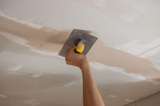 the master plasters the walls and ceiling. Selective focus
