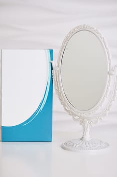 white and blue box with fillers. health care, medical and phapmacy concept , mock up