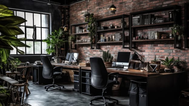 Inspiring office interior design Industrial style Corporate Office featuring Exposed brick wall architecture. Generative AI AIG 31.