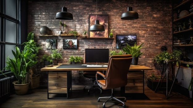 Inspiring office interior design Industrial style Corporate Office featuring Exposed brick wall architecture. Generative AI AIG 31.