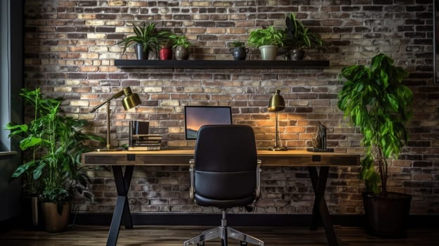 Inspiring office interior design Industrial style Office featuring Exposed brick wall architecture. Generative AI AIG 31.