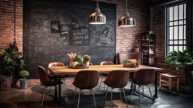 Inspiring office interior design Industrial style Meeting Room featuring Exposed brick wall architecture. Generative AI AIG 31.