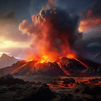 Fiery volcano erupts, chaos unleashed. Generative AI