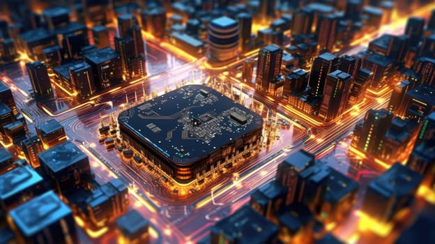 circuit board, processor chips, semiconductor, colorful, smart city,. beautiful Generative AI AIG32