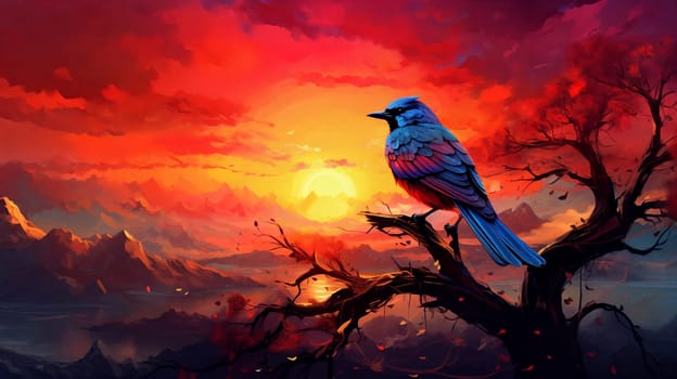 Birds grace sunset mountains, nature's masterpiece.. Generative AI