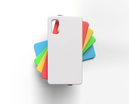 colorful smartphone cases mock up. 3d illustration