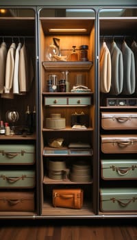 Modern, stylish dressing room in dark colors. Generative AI. High quality illustration