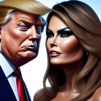 Step into the world of enigmatic elegance with this captivating studio portrait featuring the esteemed President Trump and his graceful wife, Melania. Every detail of this AI generated masterpiece has been meticulously crafted, showcasing their charisma, poise, and undeniable presence. The interplay of light and shadow accentuates their features, exuding a sense of intrigue and allure.