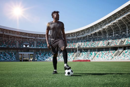 Football lifestyle. Man plays the match, game. Big dream, future professional player.