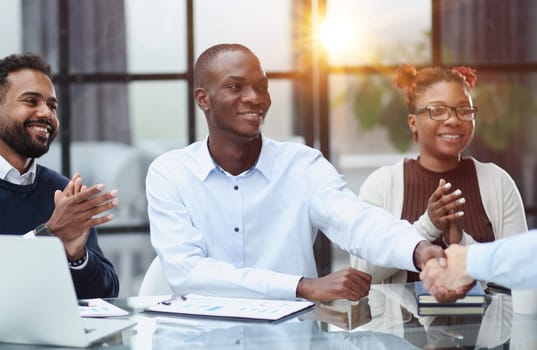 African american business team talking about strategy