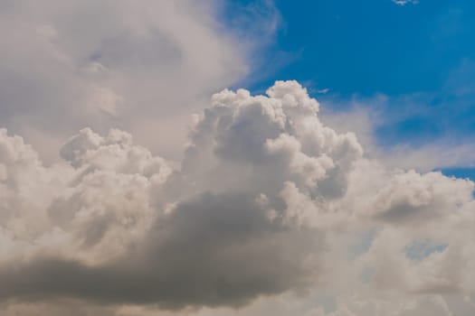 Sky with huge white clouds in spring on a sunny day. Huge white clouds on the sunny day background