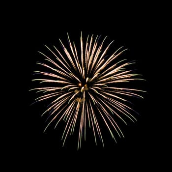 Colorful fireworks isolated on black sky background.