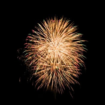 Colorful fireworks isolated on black sky background.