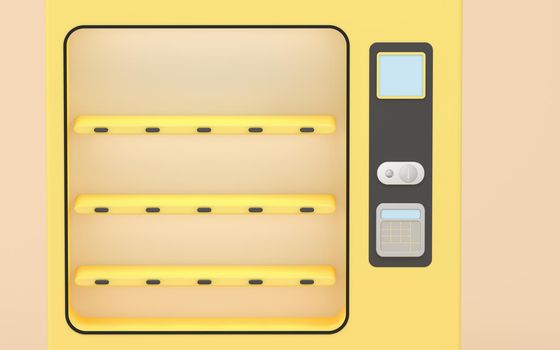 Empty vending machine with yellow background, 3d rendering. Computer digital drawing.