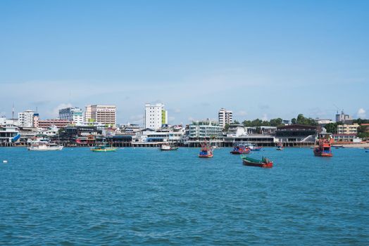 2015 June 05, Pattaya City and Sea with blue sky at chonburi, Thailand