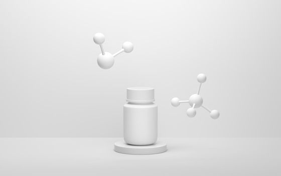 Drugs and molecules with white background, 3d rendering. Computer digital drawing.