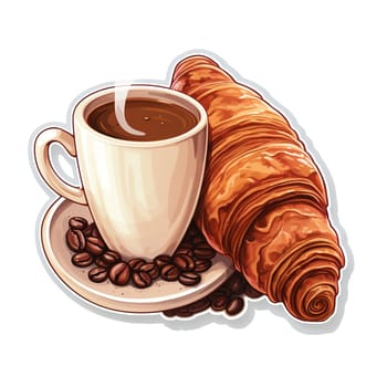 Mug of coffee with a croissant on a white background. Generative AI. High quality illustration