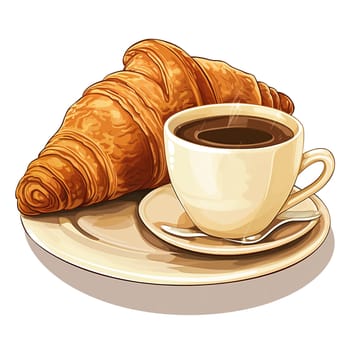 Mug of coffee with a croissant on a white background. Generative AI. High quality illustration