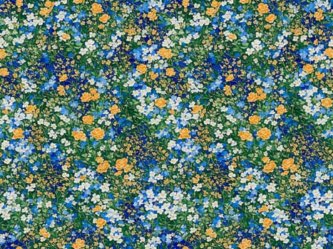 Floral Seamless Pattern with White Yellow Blue Green Wild Ditcy Flowers, Wallpaper Design for Textile, Cover, Package, Fabric, Print, Gift Wrap. AI Generated