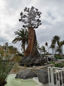 Canary islands, Spain Original mobile sculpture in the entrance gardens to Lake Martianez in the city of Puerto de la Cruz on the island of Tenerife