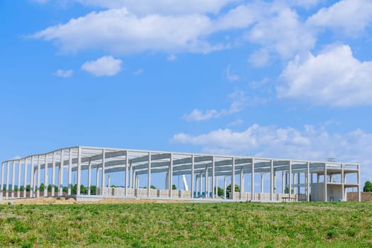 Under construction of metal frame for industrial in building