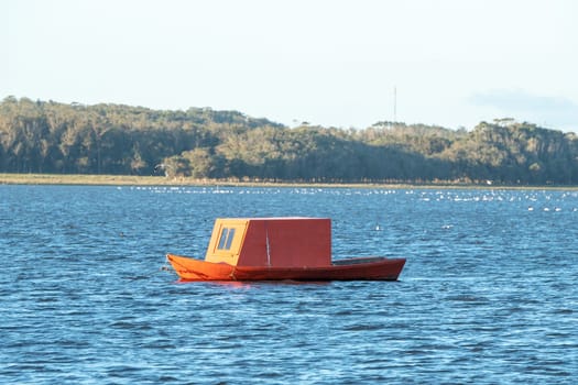Laguna de Rocha, Uruguay : 2023 May 29 : Fishing boat in the Laguna de Rocha in La Paloma in the protected area in Uruguay.