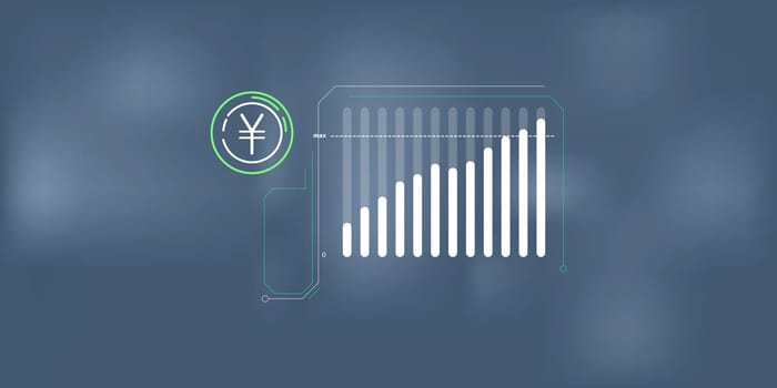 A laconic, simple infographic showing the growth of the yen on the stock exchange.