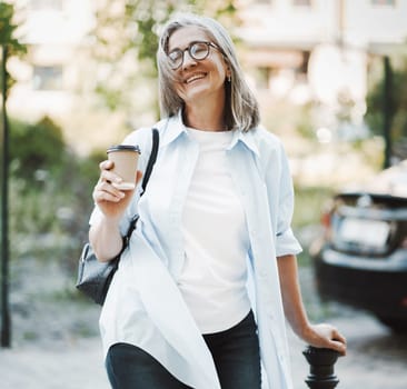 Woman in good mood, radiating happiness and contentment with life. The image features lady standing on a street, exuding joyful and carefree demeanor. . High quality photo