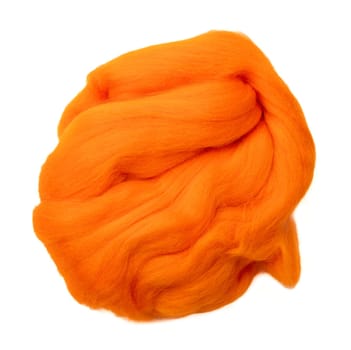 Yellow merino wool for felting isolate on white background.