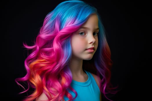 Beautiful girl with pink hair at the hairdresser. Generative AI. High quality illustration