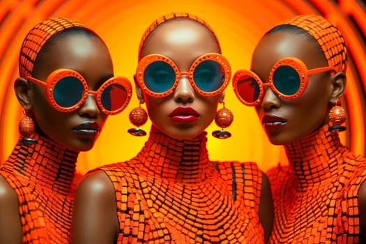 Young African American women in glamorous colorful costumes. Generative Ai. High quality illustration