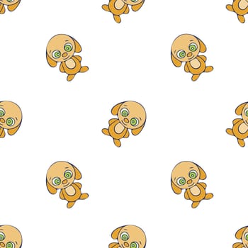 Cute Dogs Seamless Pattern. Hand Drawn Digital Paper with Orange Puppies Illustration. Wallpaper with Cute Puppy on White Background.