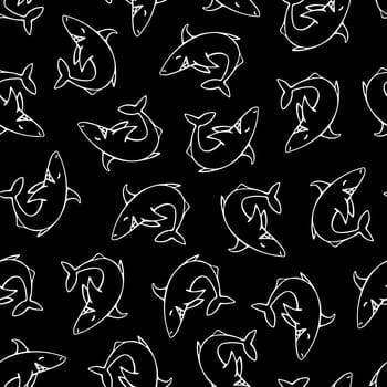 Shark Seamless Pattern. Background for Kids with Hand Drawn Doodle Cute Fish. Cartoon Sea Animals Simple Illustration.