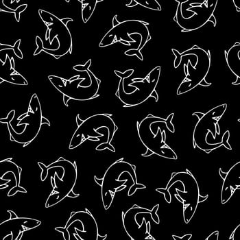 Shark Seamless Pattern. Background for Kids with Hand Drawn Doodle Cute Fish. Cartoon Sea Animals Simple Illustration.