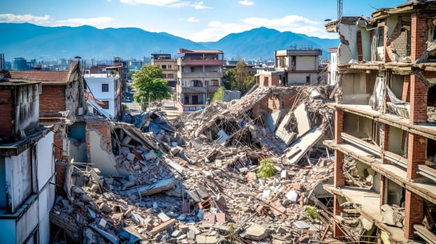 city destroyed by earthquake or bombing, made with Generative AI. High quality illustration