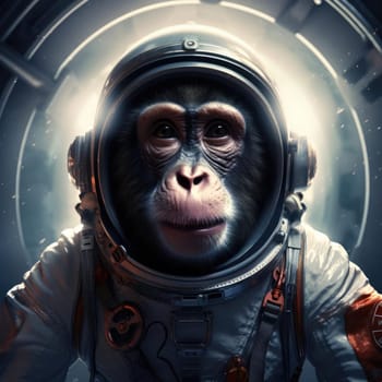 Monkey in space suit in space. Animal life