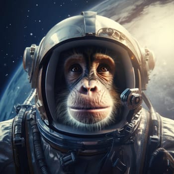 Monkey in space suit in space. Animal life