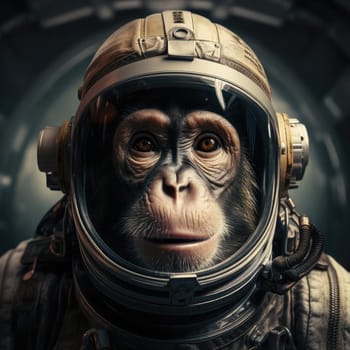 Monkey in space suit in space. Animal life