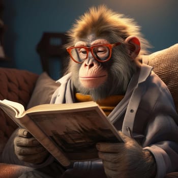 Monkey reading a book, dramatic light