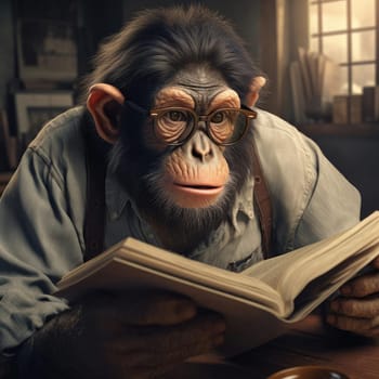 Monkey reading a book, dramatic light