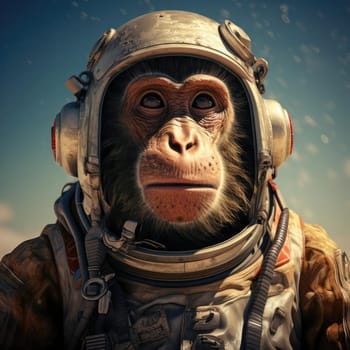 Monkey in space suit in space. Animal life