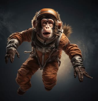 Monkey in space suit in space. Animal life